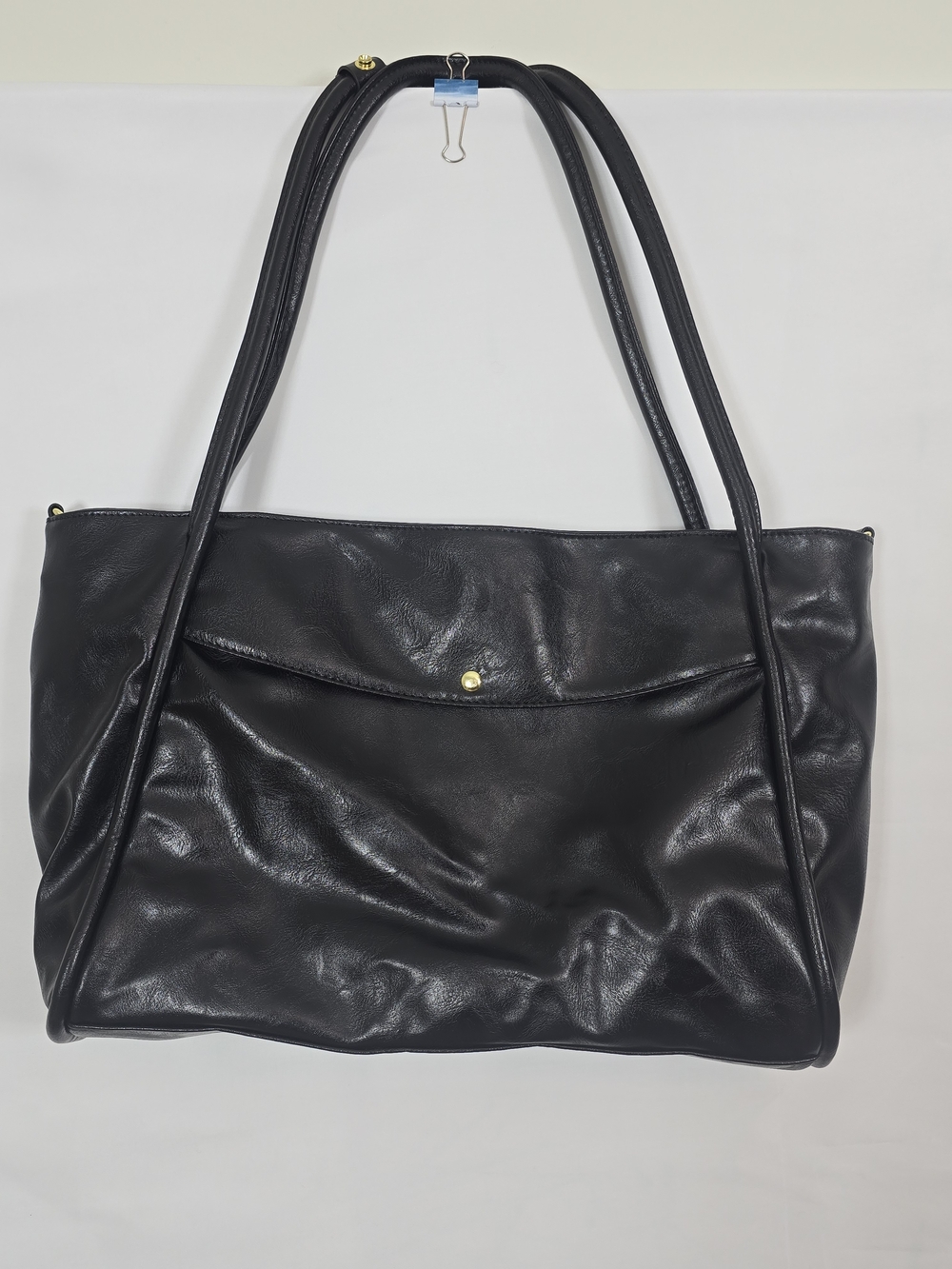 New Classic Black Vegan Leather Large Tote Bag